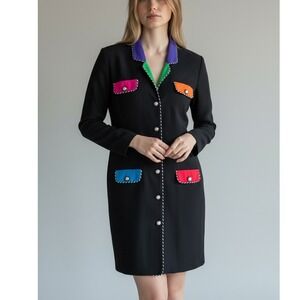 Vintage Lori Weidner Shirt Dress Long Blazer 11 Art to Wear Bold Retro 80s Bold‎